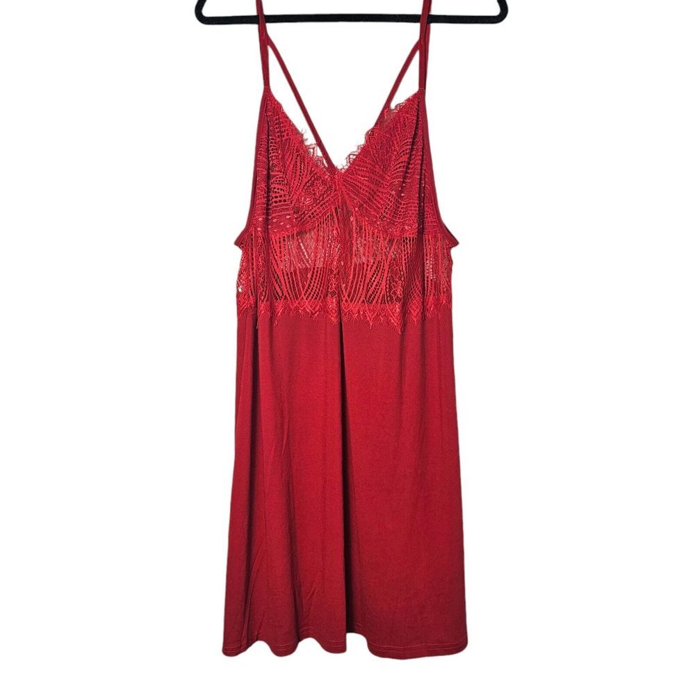 Red Lace-Trim Spaghetti Strap Mini Dress